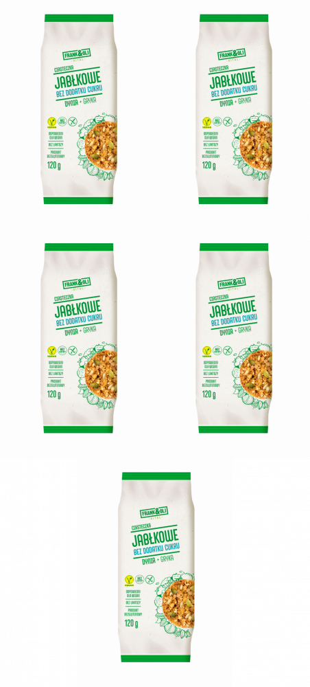 5x Ciasteczka jabłkowe Frank&Oli, dynia+gryka, bez cukru, 120 g