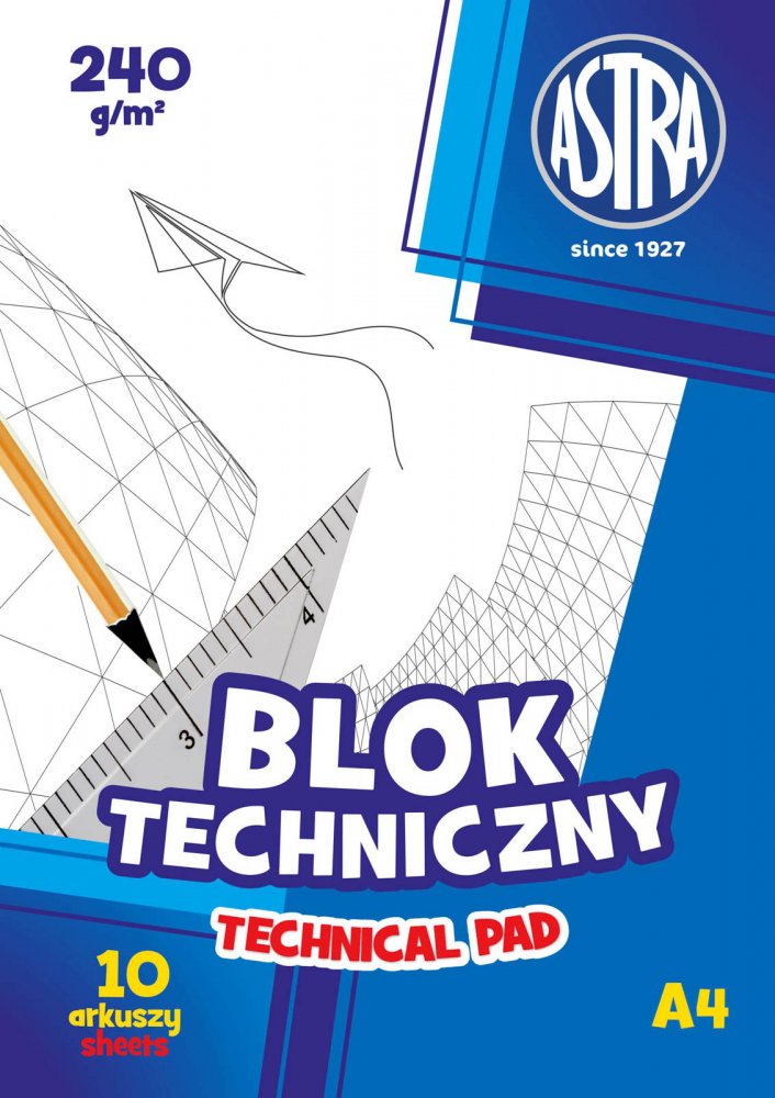 Blok techniczny Astra, A4, 240g, 10 kartek, biały