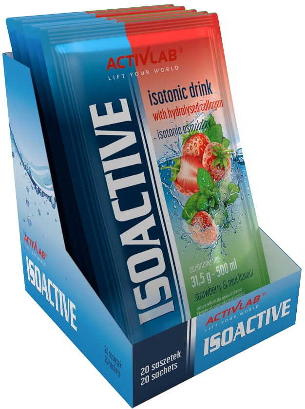 Napój izotoniczny Activlab Isoactive, w saszetkach, truskawka-mięta, 20 sztuk x 31.50g