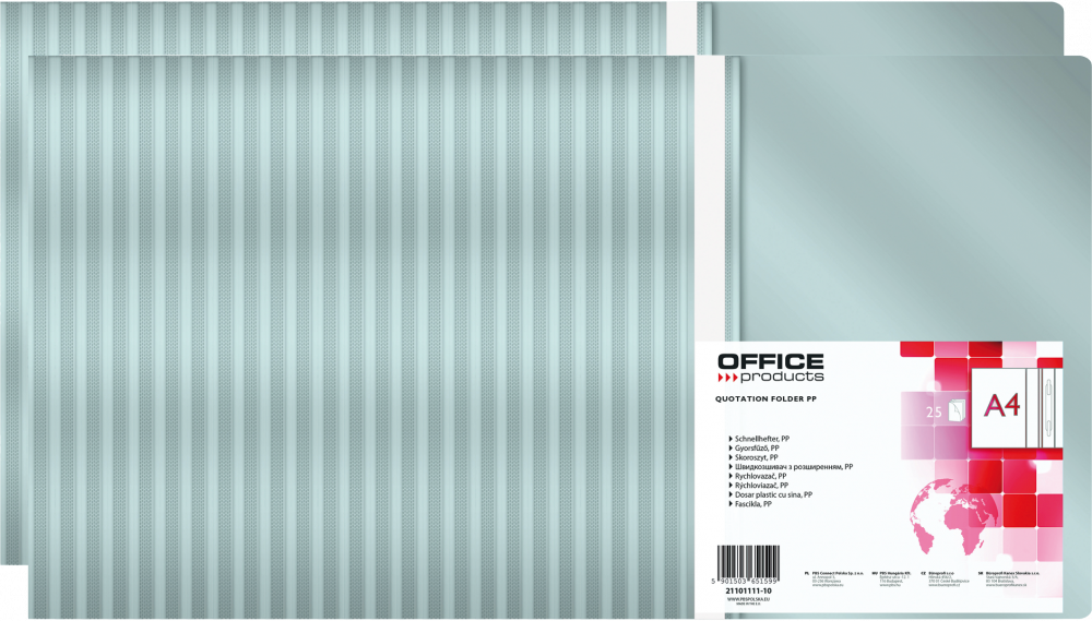 50x Skoroszyt plastikowy bez oczek Office Products, A4, do 200 kartek, szary