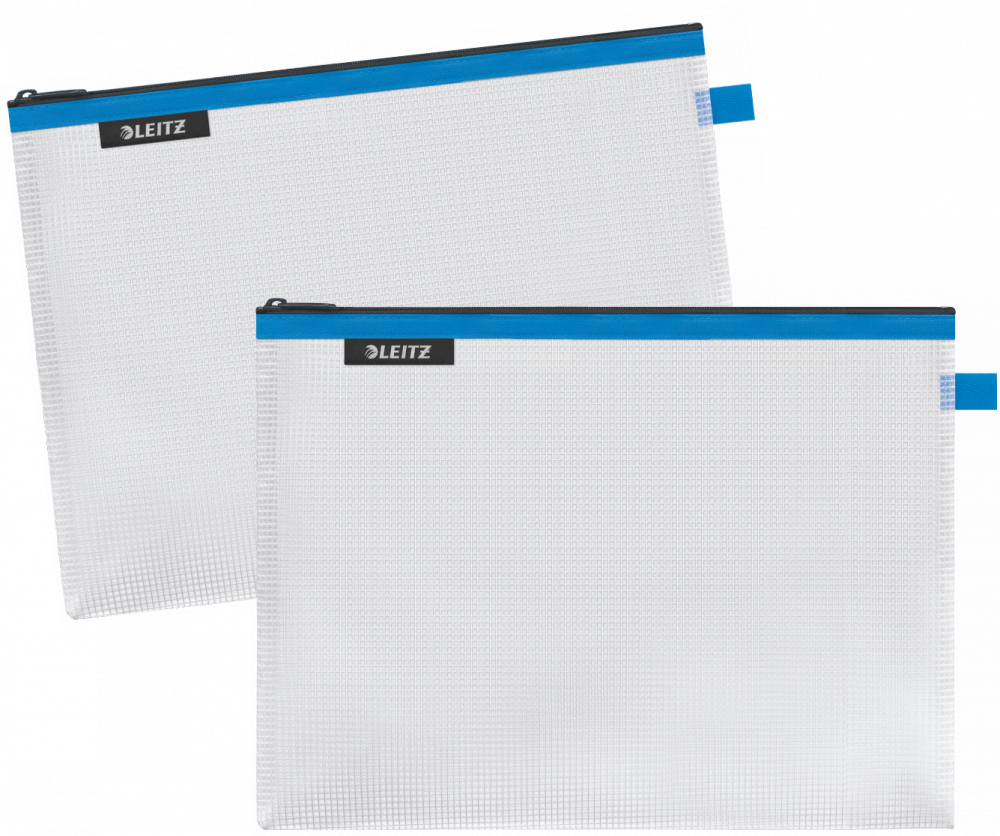 2x Koszulka/saszetka z suwakiem Leitz Wow, wodoodporna, rozmiar L, niebieski