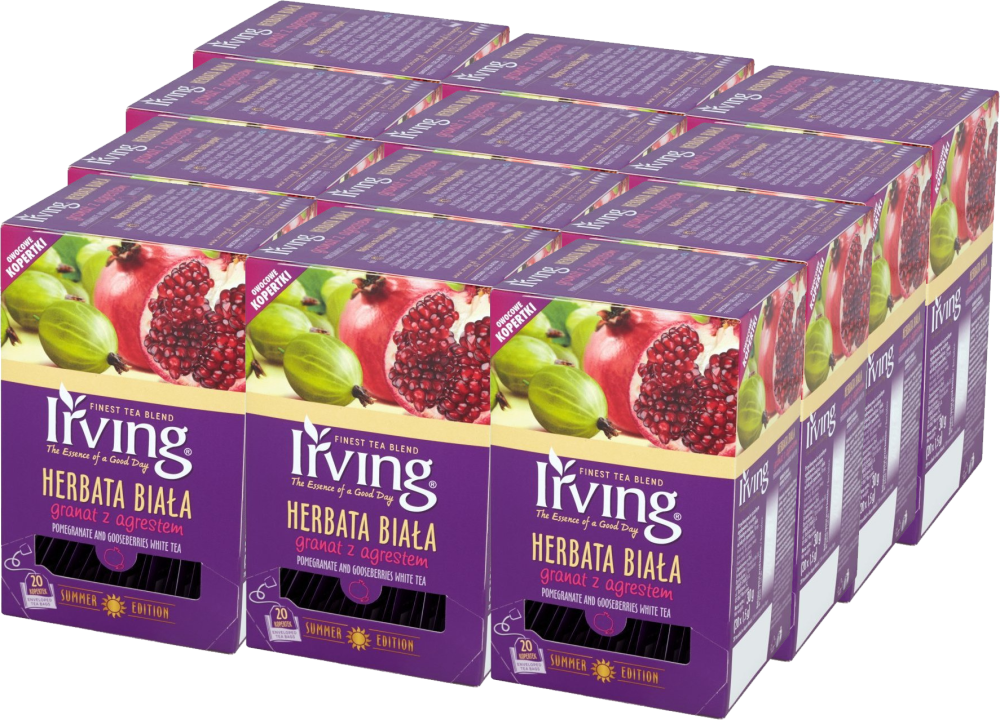 12x Herbata biała smakowa w kopertach Irving, granat z agrestem, 20sztuk x 1.5g