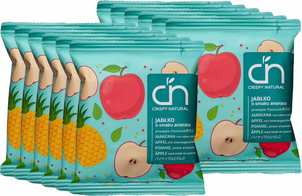 12x Suszone owoce Crispy Natural Jabłko o smaku ananasa, chipsy, 18g