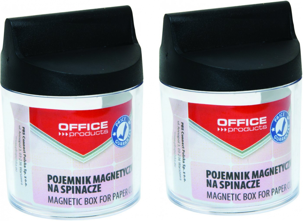 2x pojemnik magnetyczny na spinacze Office Products, okrągły, bez spinaczy, transparentny