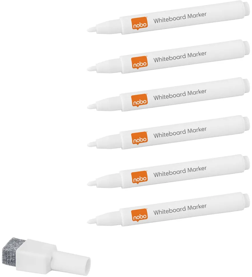 Markery suchościeralne do tablicy magnetycznej Nobo, okrągła, 6 sztuk, biały