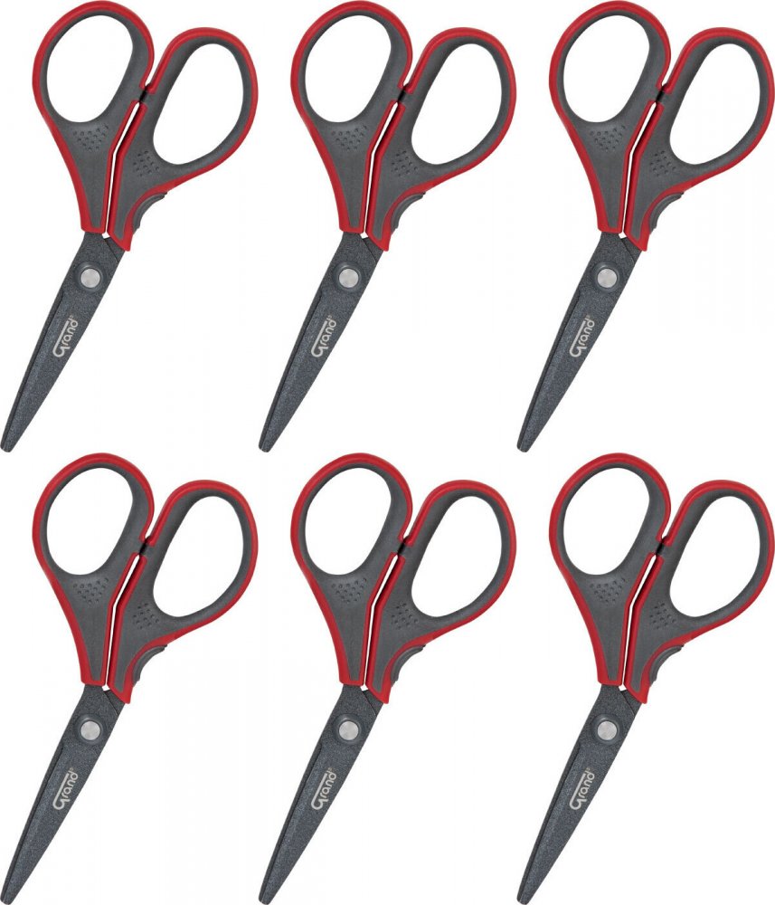 6x Nożyczki biurowe Grand GR-8525, teflonowe, 13cm, szaro-czerwony