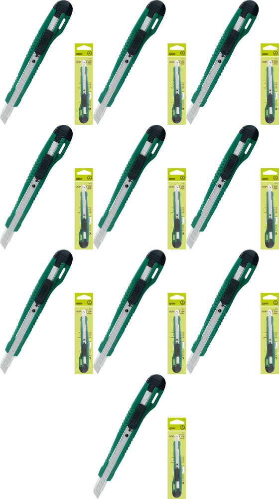 10x Nożyk z wymiennym ostrzem, blokadą i prowadnicą Grand GR-98/9951, 9mm, mix kolorów