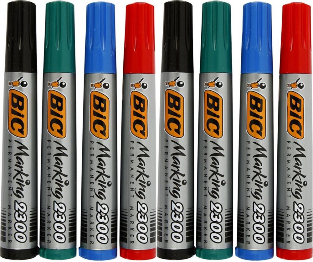 2x Marker permanentny Bic 2300, ścięta, 5mm, 4 sztuki, mix kolorów