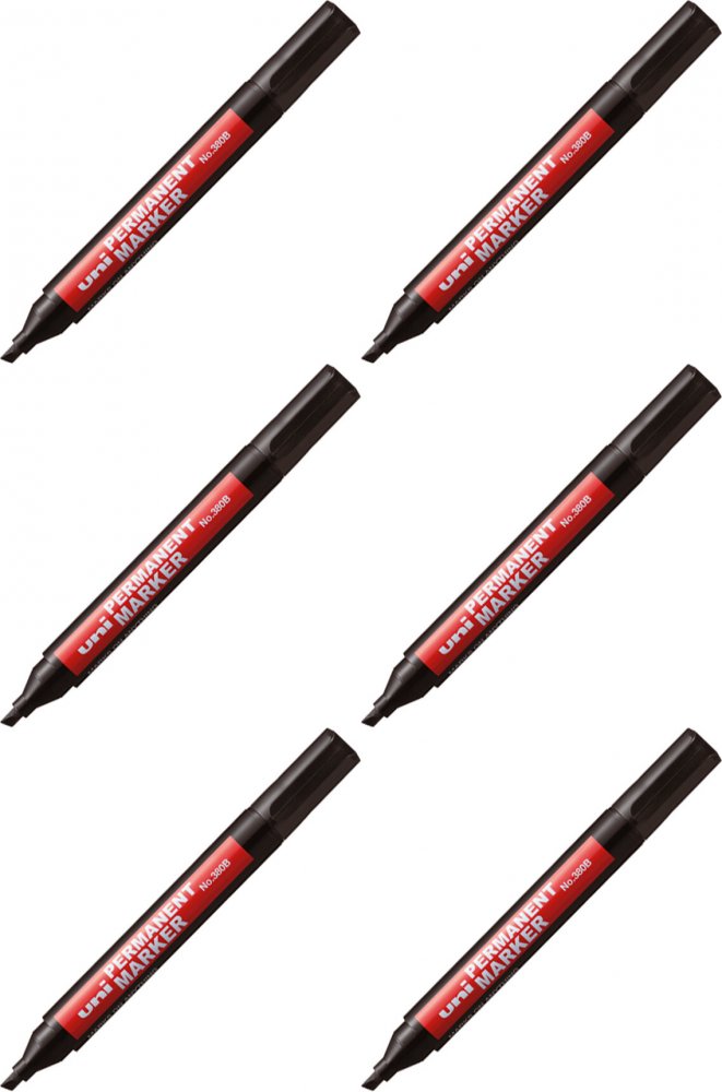 6x Marker permanentny Uni 380B, okrągła, czarny