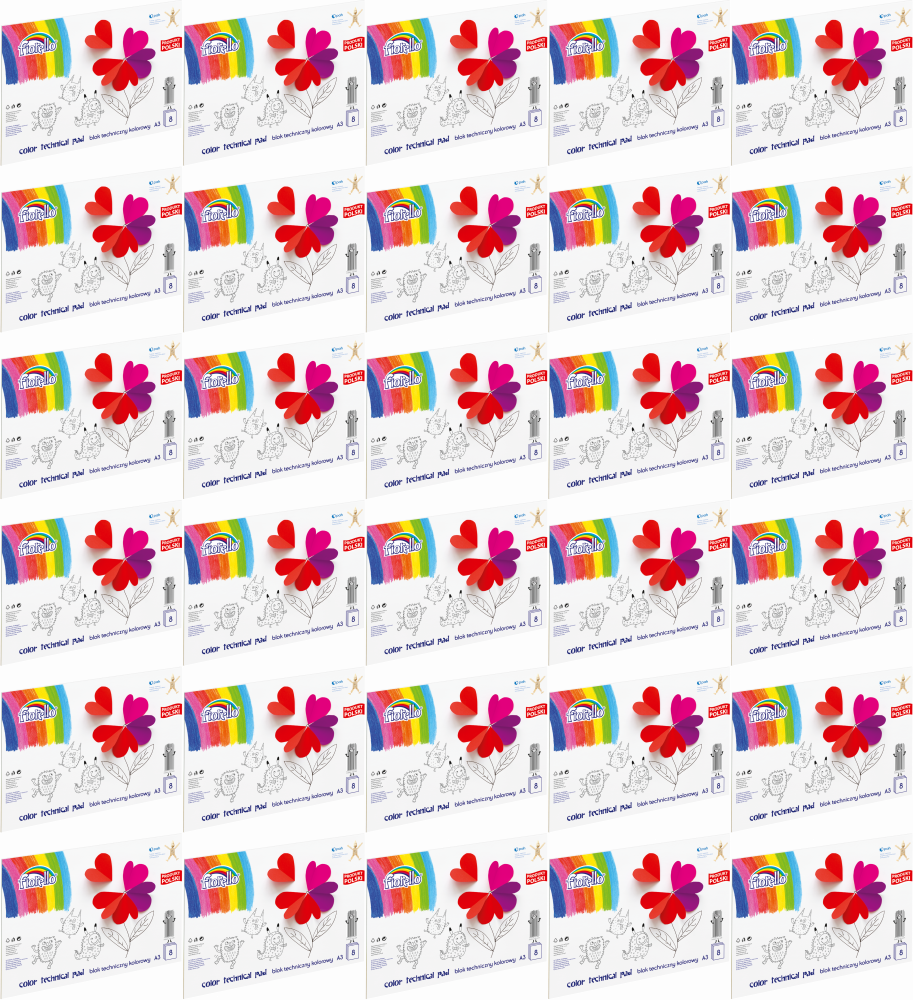 100x Blok techniczny kolorowy Fiorello, A3, 8 kartek, kolorowy