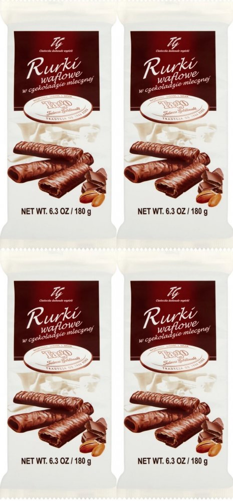 4x Rurki waflowe Tago, w czekoladzie mlecznej, 180g
