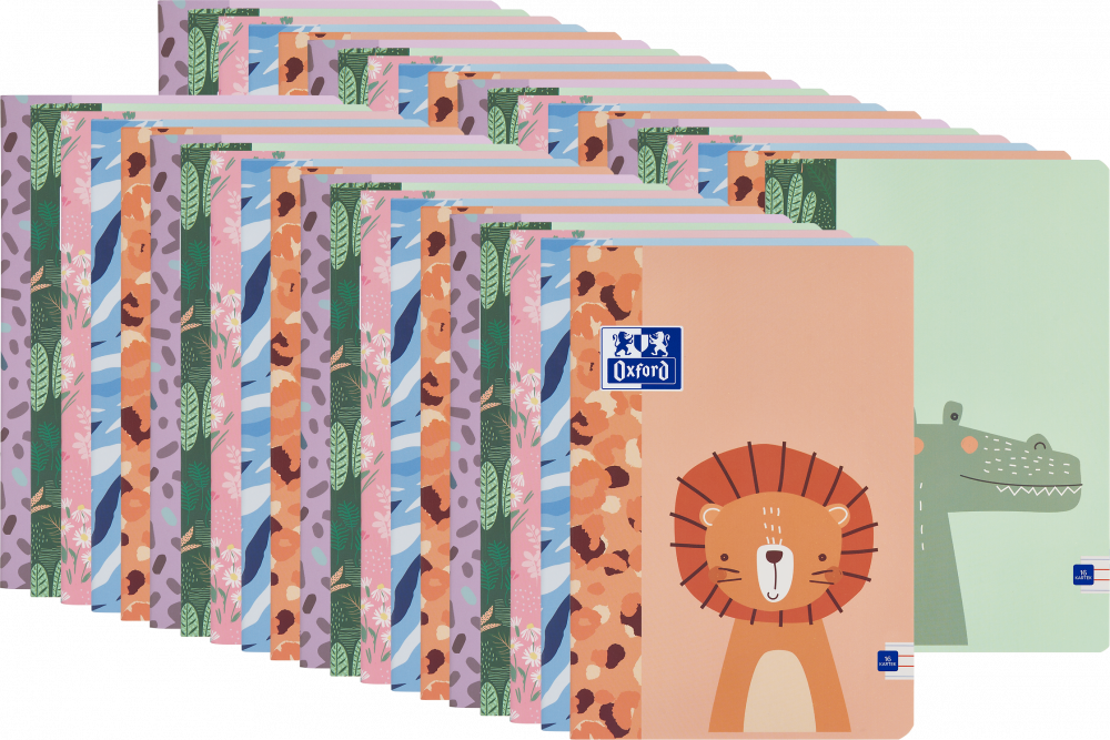 100x Zeszyt w wąskie kolorowe linie Oxford Kids, A5, miękka oprawa, 16 kartek, mix wzorów