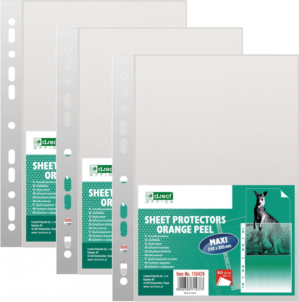 3x Koszulki groszkowe D.Rect Maxi, A4 +, 90μm, 50 sztuk, transparentny