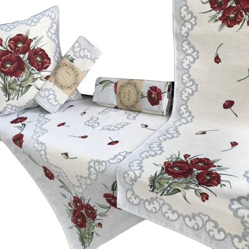 Obrus na stół Maki szara lamówka 100x100cm Chenille