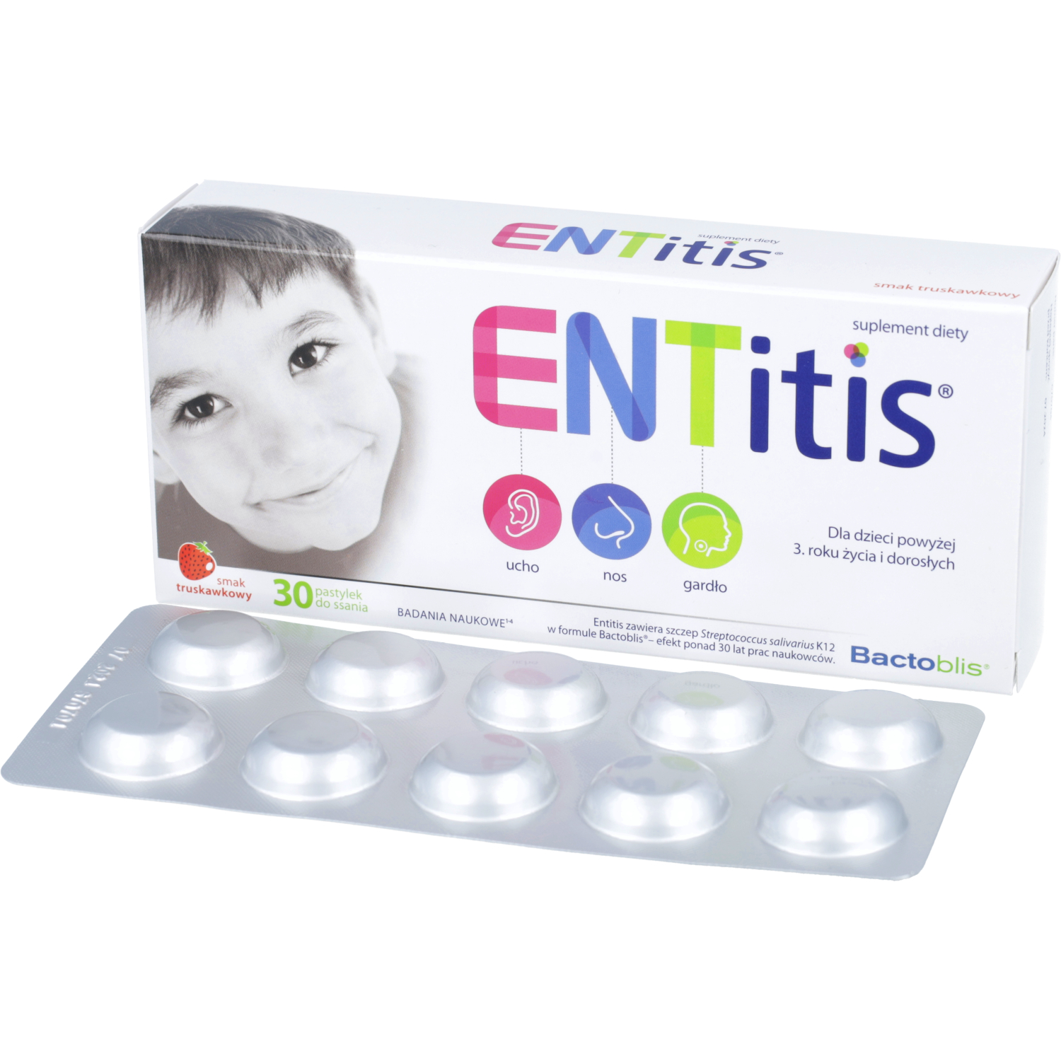 Entitis, smak truskawkowy, 30 pastylek do ssania