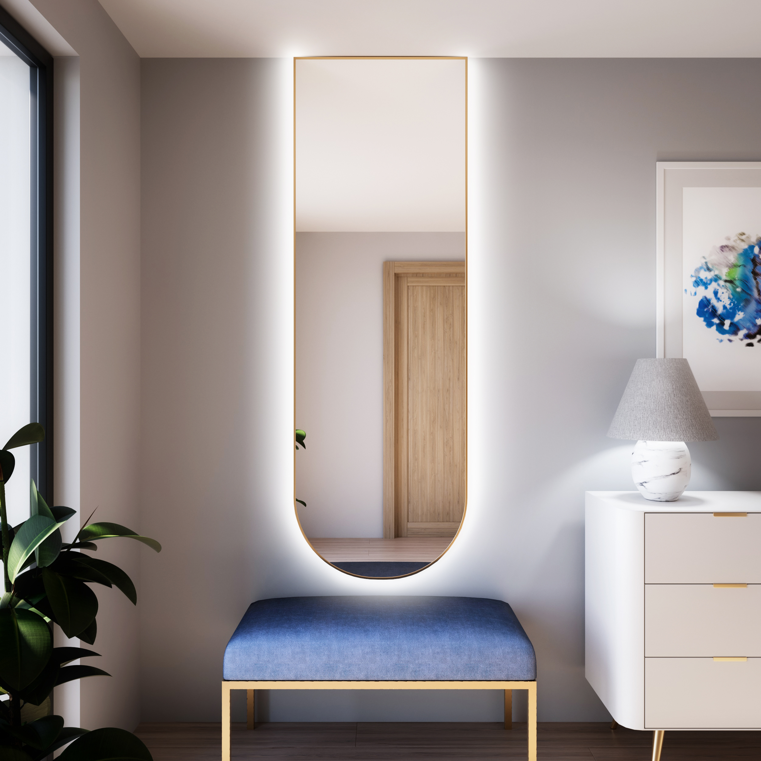 Baltica Design Tiny Border Pastille Cut LED lustro 50x100 cm złote barwa neutralna