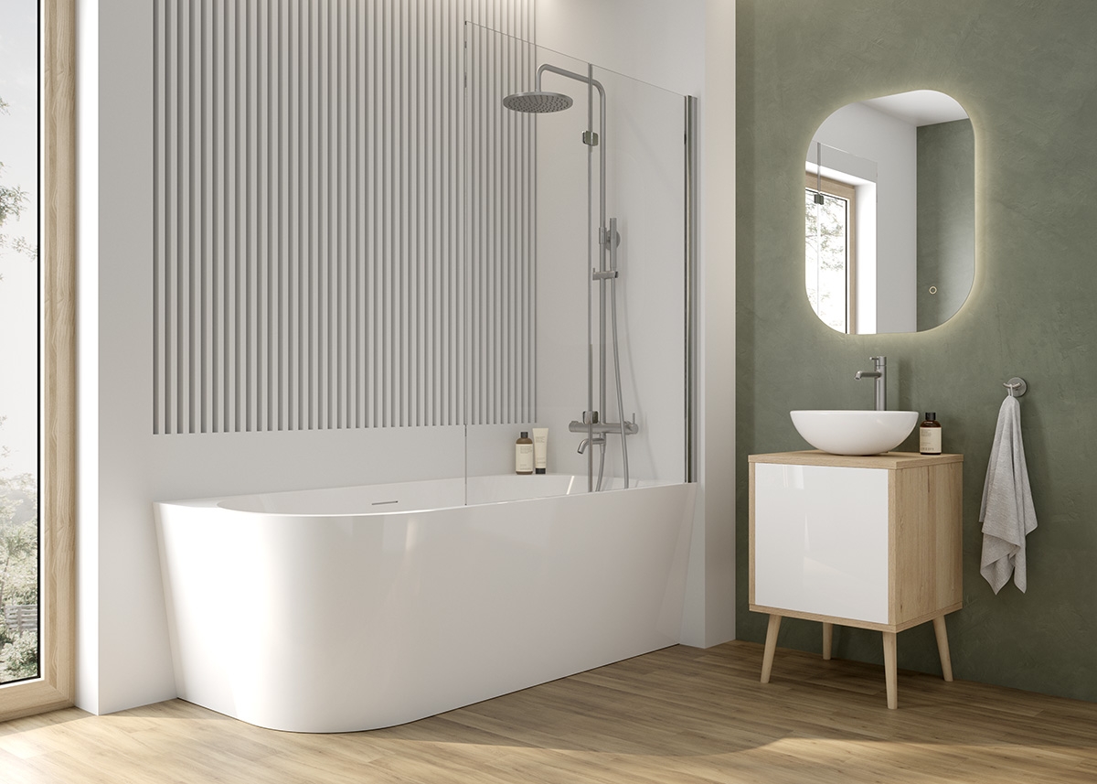 Oltens Molle Numa zestaw wannowo-prysznicowy ścienny z deszczownicą nikiel 36506910