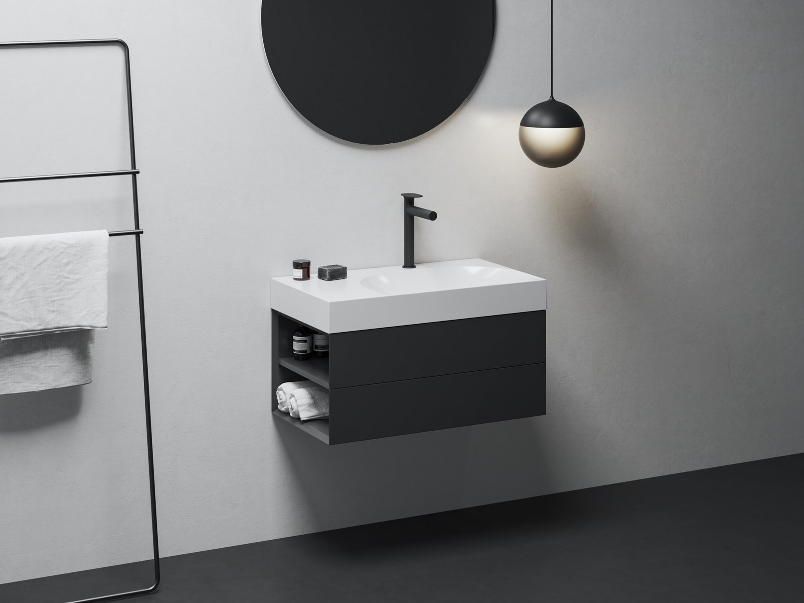 Ravak Lite szafka 80x45x43 cm podumywalkowa wisząca czarna X000001874