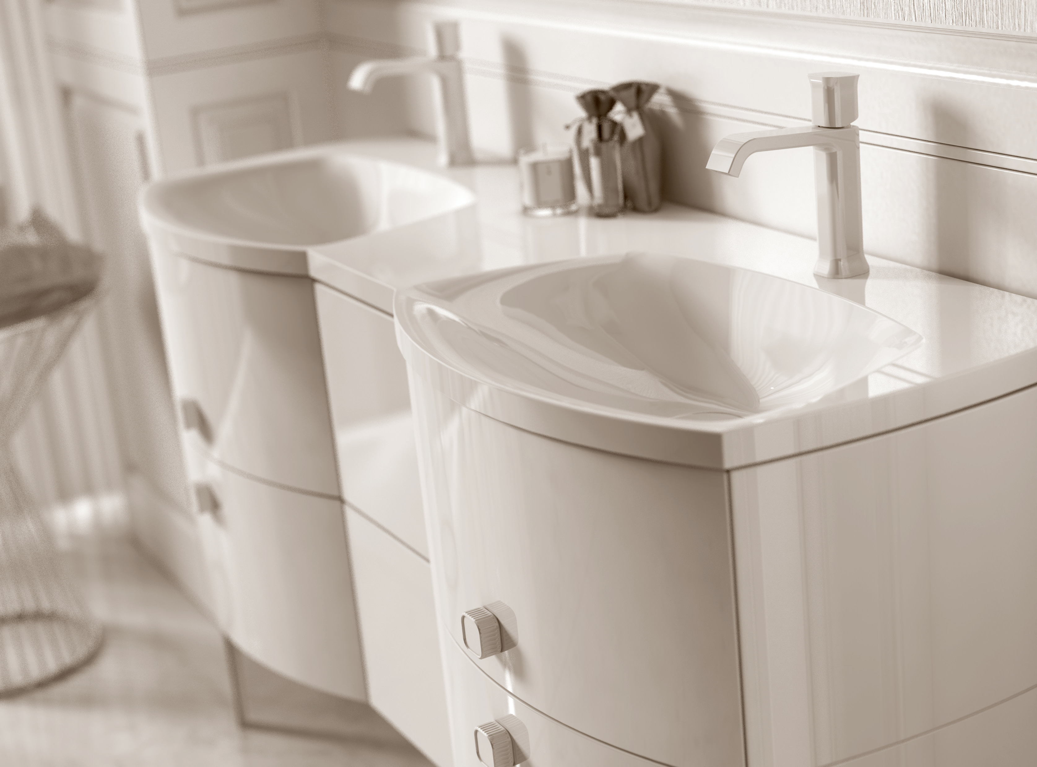 Oristo Louis umywalka 144x48 cm meblowa podwójna biała UME-LU-144-92-D