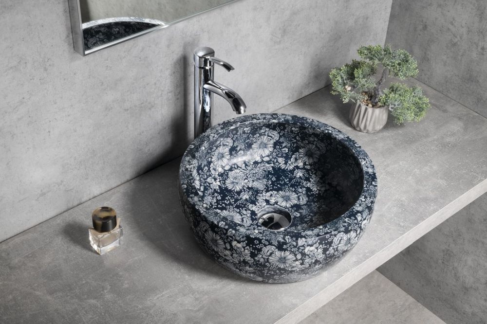 Sapho Priori umywalka 41 cm nablatowa niebieskie kwiaty PI038