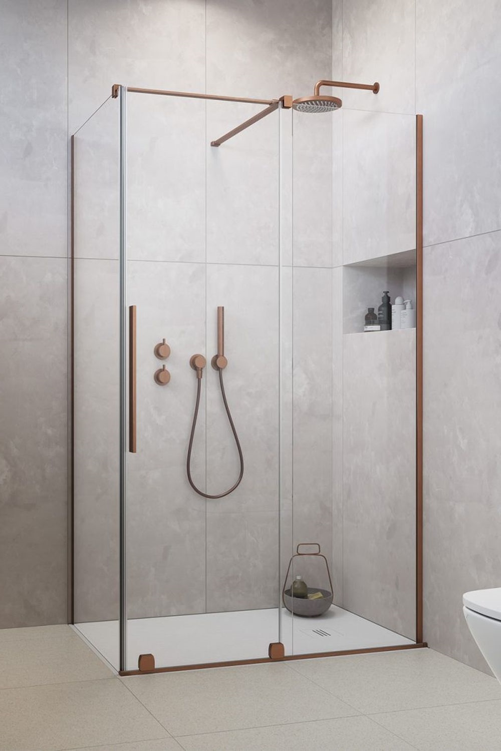 Radaway Furo Brushed Copper KDJ drzwi prysznicowe 100 cm prawe miedź szczotkowana/szkło przezroczyste 10104522-93-01R/10110480-01-01