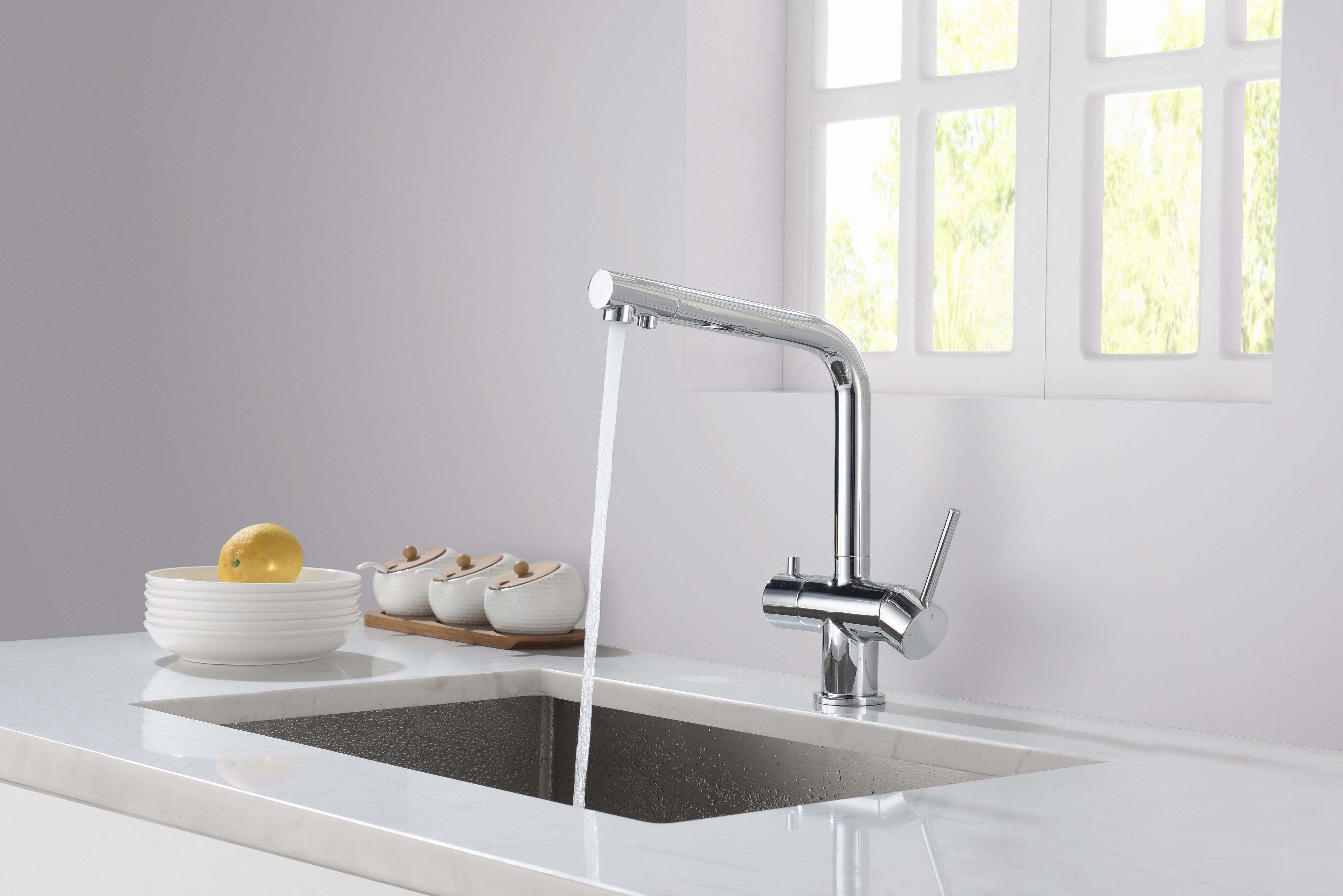 Blue Water Crystal bateria kuchenna stojąca z podłączeniem do filtra wody chrom