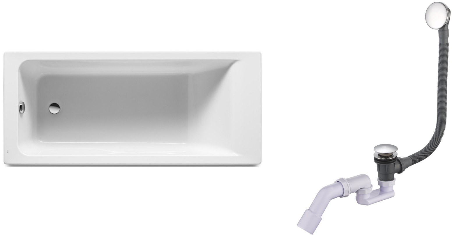 Zestaw Roca Easy wanna prostokątna 170x75 cm z kompletem odpływowo-przelewowym Oltens Fusa (A248622000, 03002100) - Wysyłka w 24h