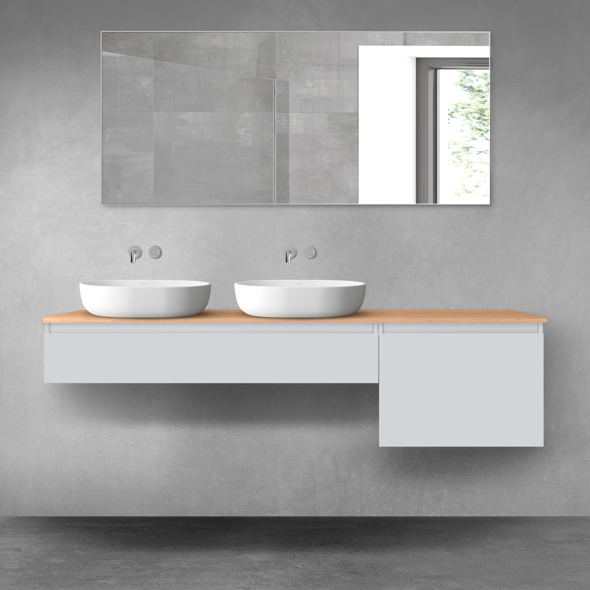 Oltens Vernal zestaw mebli łazienkowych 180 cm z blatem szary mat/dąb 68604700 - Wysyłka w 24h