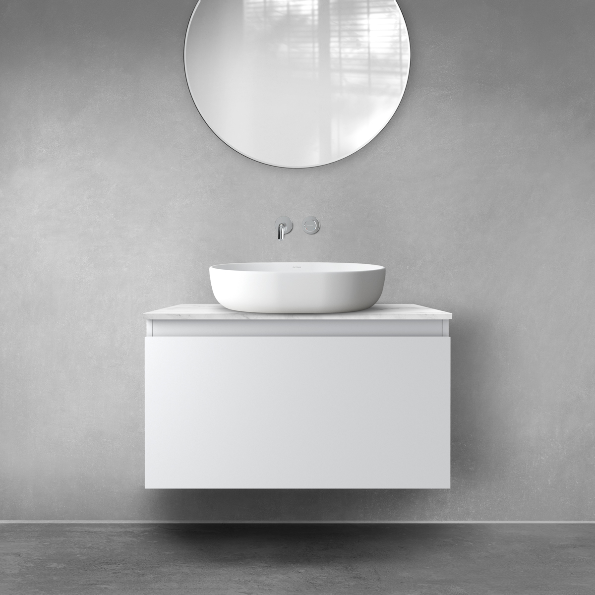 Zestaw Oltens Vernal szafka 80 cm podumywalkowa wisząca z blatem Tera szary mat/jasny marmur 68711700 - Wysyłka w 24h