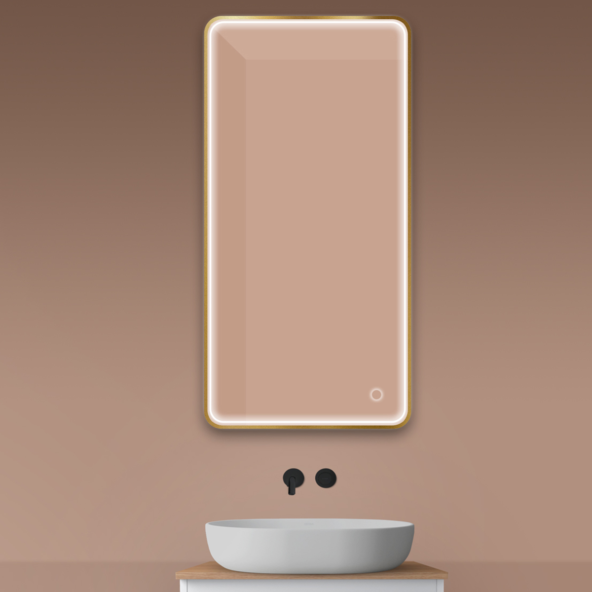 Oltens Nordlis lustro 60x120 cm prostokątne z oświetleniem z przodu z matą grzewczą złoto szczotkowane 64118810 - Wysyłka w 24h