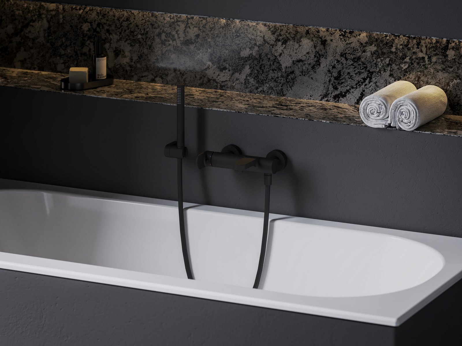 Ravak Eleganta bateria wannowo-prysznicowa ścienna czarny mat X070293