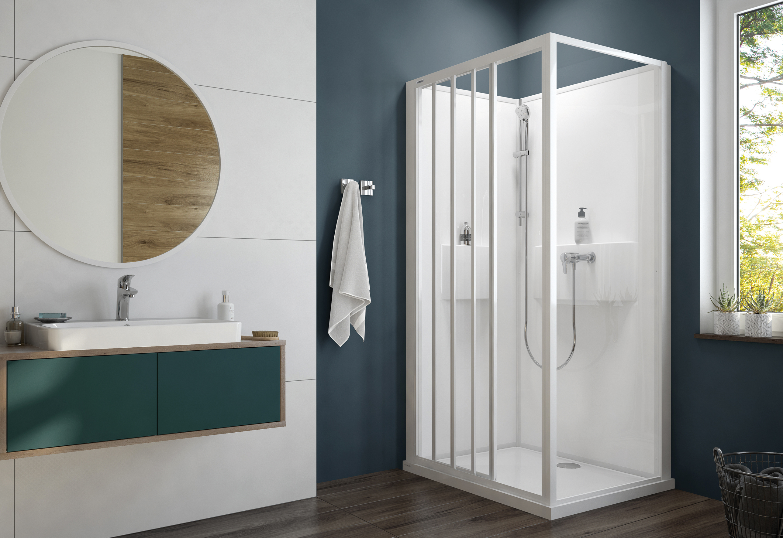 Sanplast Basic Complete Mineral kabina z brodzikiem i zestawem prysznicowym 90x120 cm prostokątna biały połysk/szkło przezroczyste ...