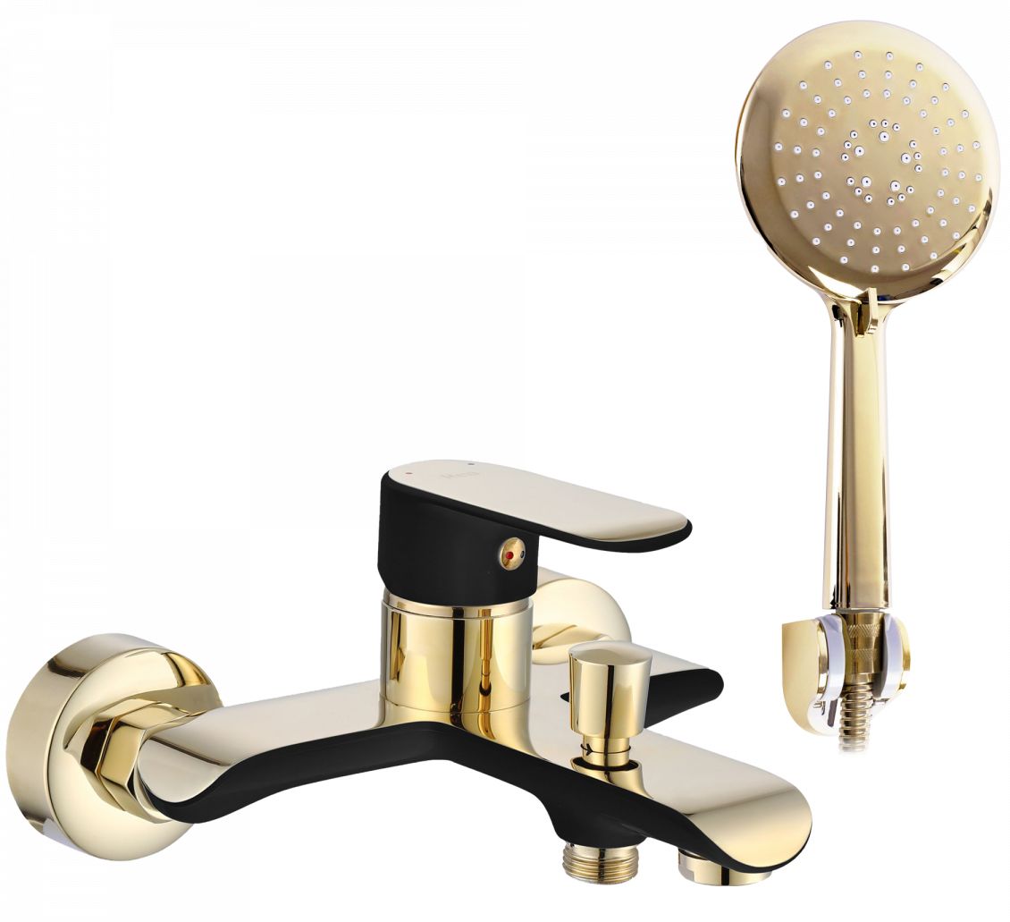 Rea Bloom bateria wannowo-prysznicowa ścienna czarna-złota REA-B9939