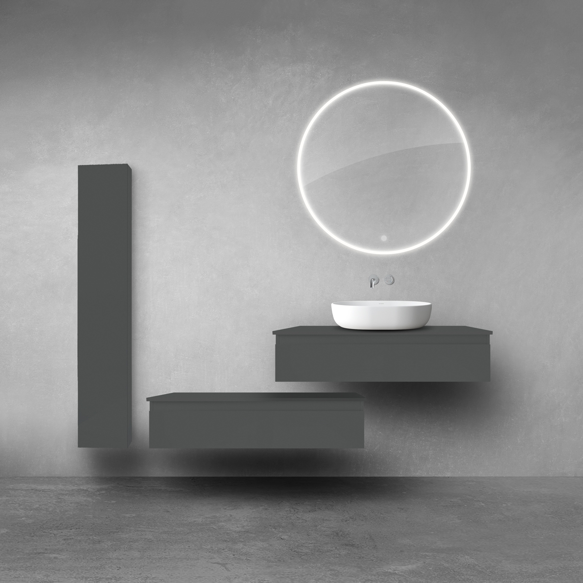 Oltens Vernal zestaw szafek podumywalkowych z blatem 2x100 cm i szafką boczną 35 cm grafit mat 68697400