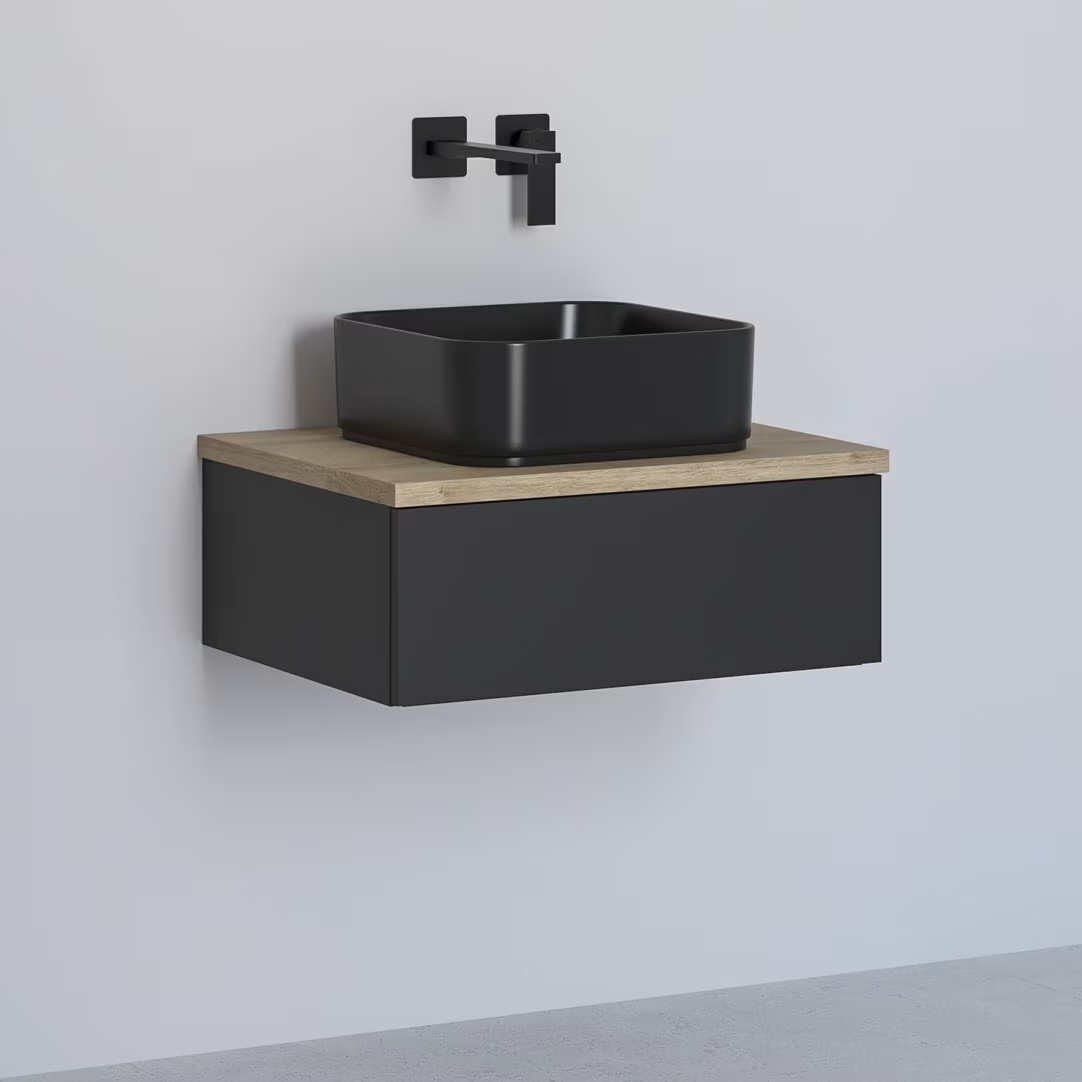 Kronenbach Cube szafka z blatem 61x48,7x44,5 cm podumywalkowa wisząca czarny mat-jasny dąb KBWTKOWTL611SMGH