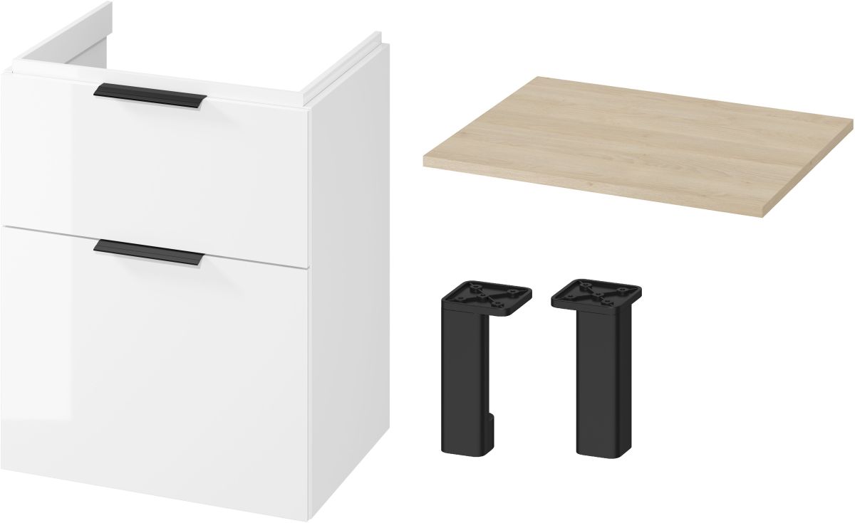 Cersanit City zestaw 60 cm szafka podumywalkowa z blatem Moduo biały połysk/dąb (S590022, S584017DSM, S584033, S5990163) - Wysyłka w 24h