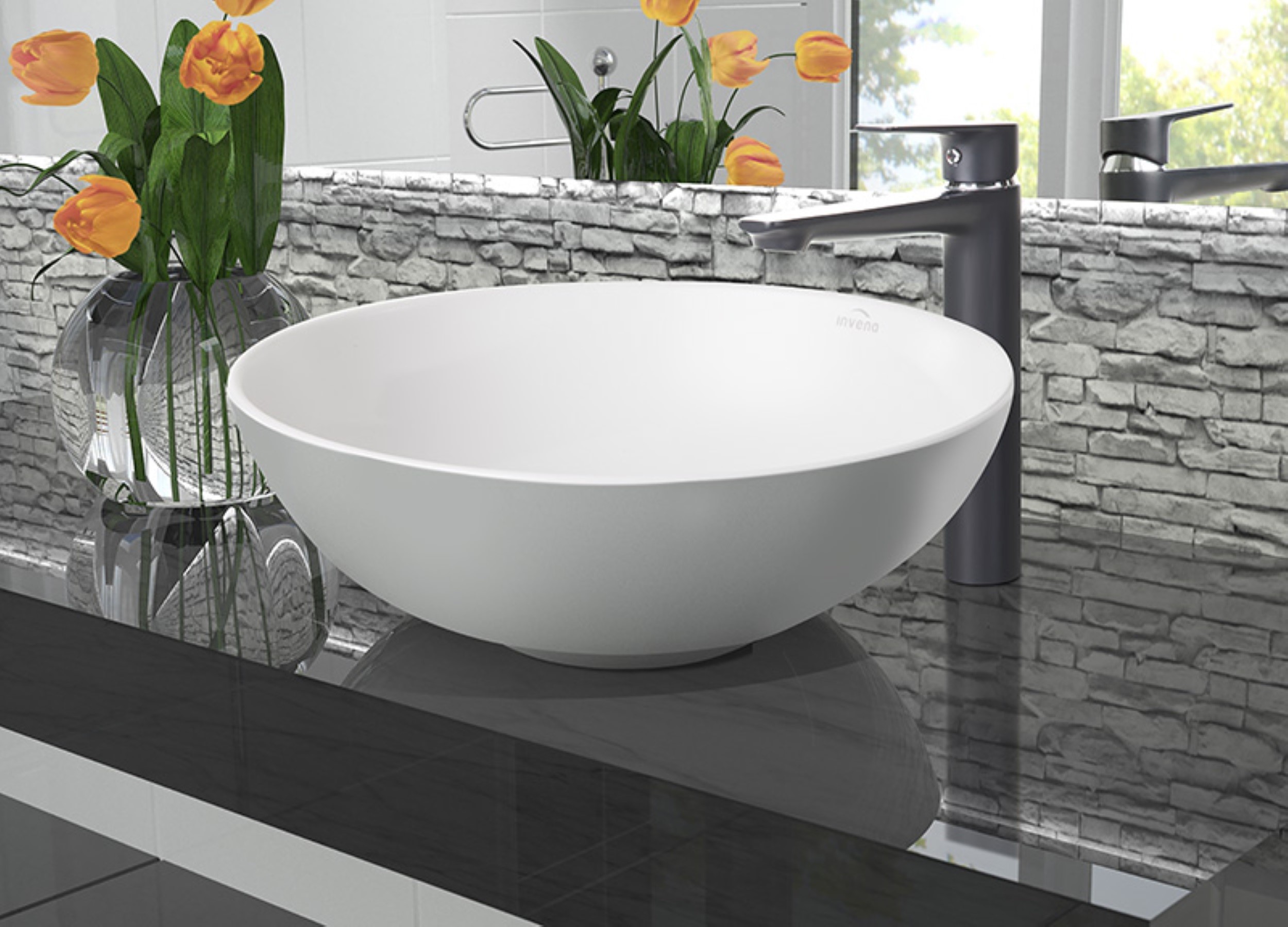 Invena Tinos umywalka 39,5 cm nablatowa okrągła biały mat CE-43-001