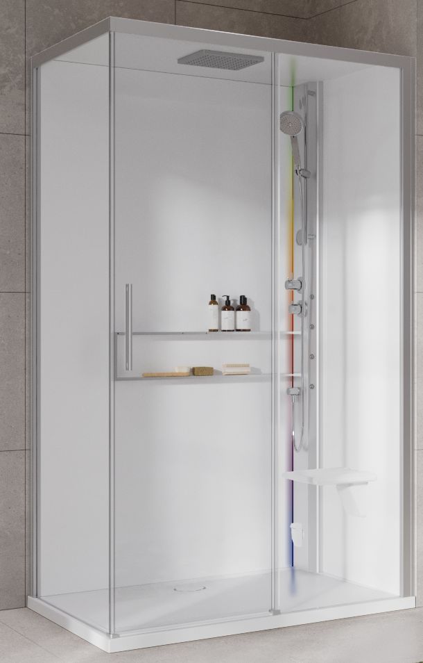 Novellini Glax 2 2.0 2P kabina z hydromasażem 120x90 cm parowa z brodzikiem prawa srebrna G222P299DT5-1BB