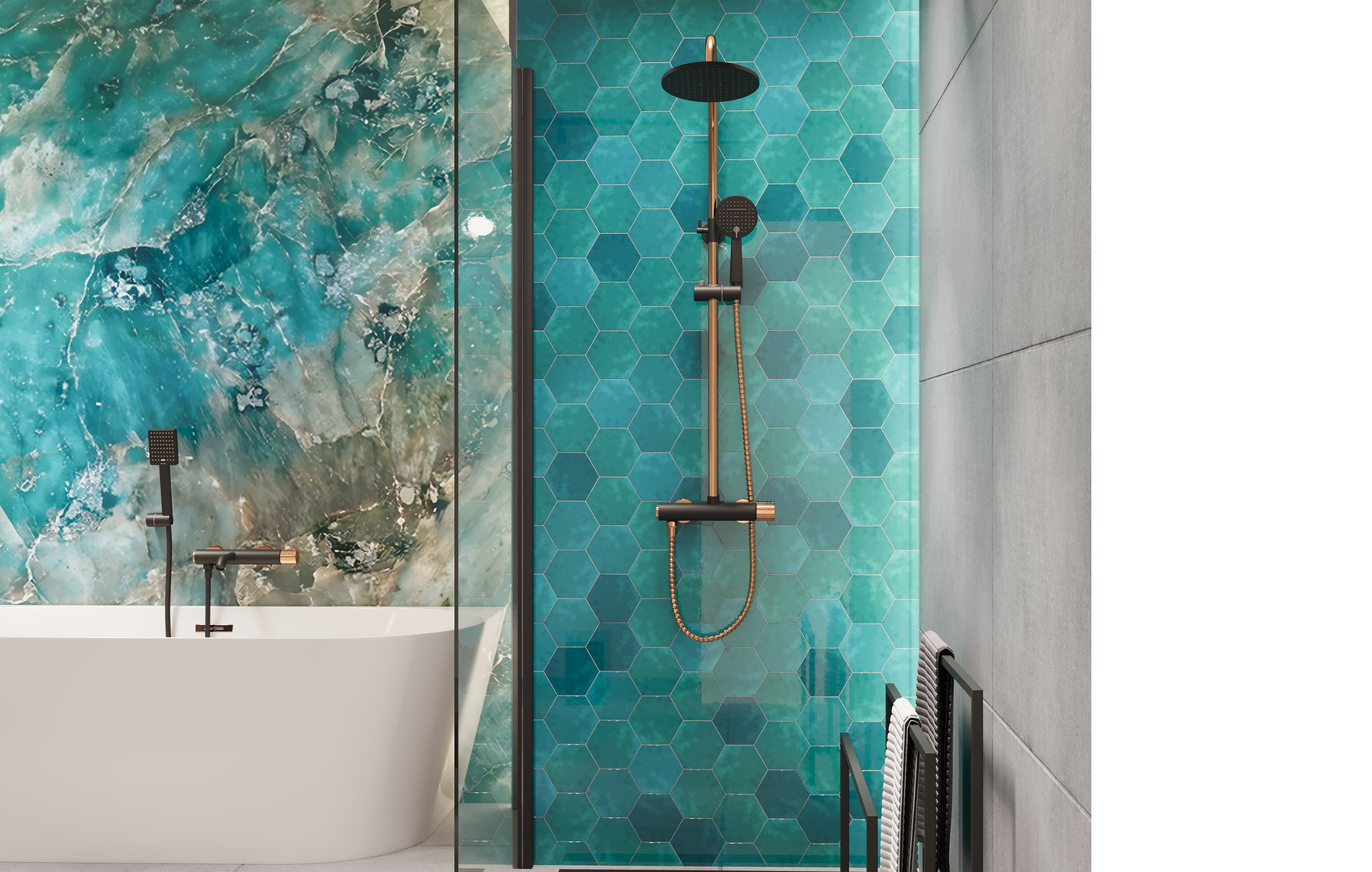 Invena Moonlight bateria wannowo-prysznicowa ścienna czarny/złoty BW77014