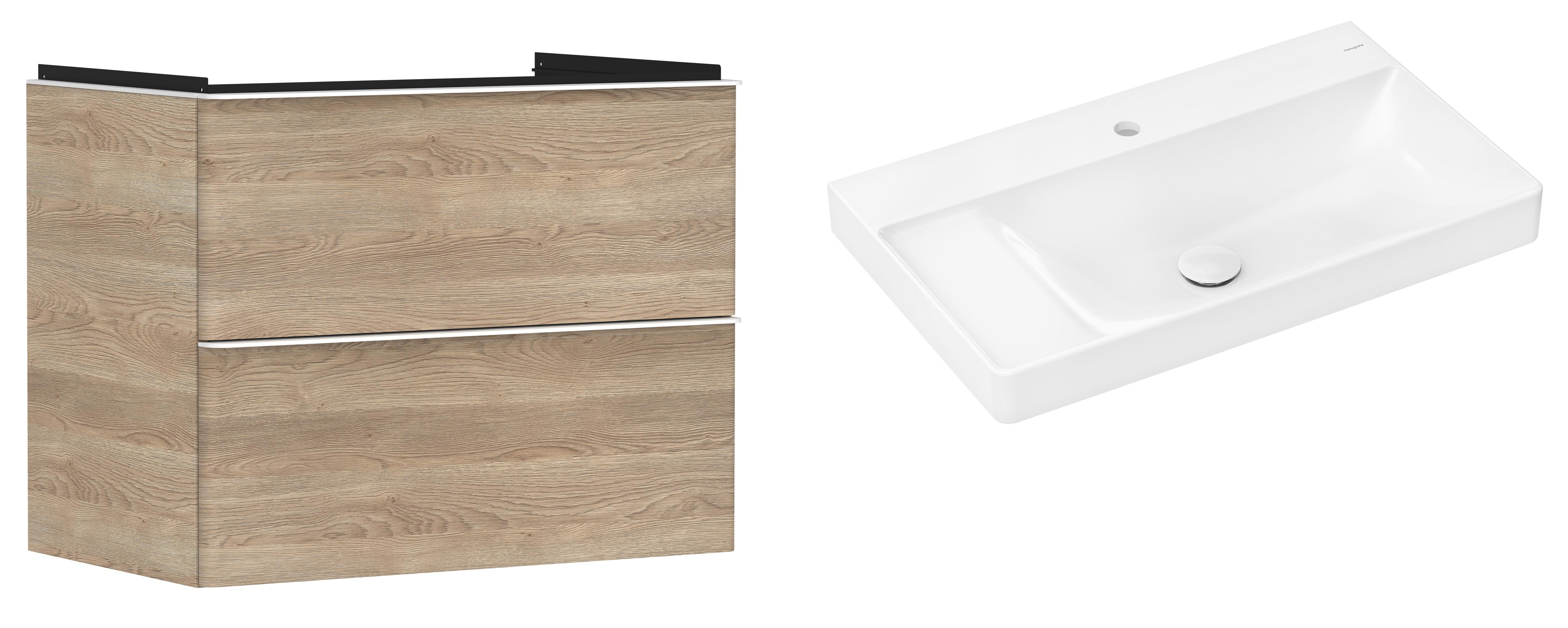 Hansgrohe Xelu Q szafka wisząca z umywalką 80x48 cm naturalny dąb/biały mat/biały (54029700, 61030450)