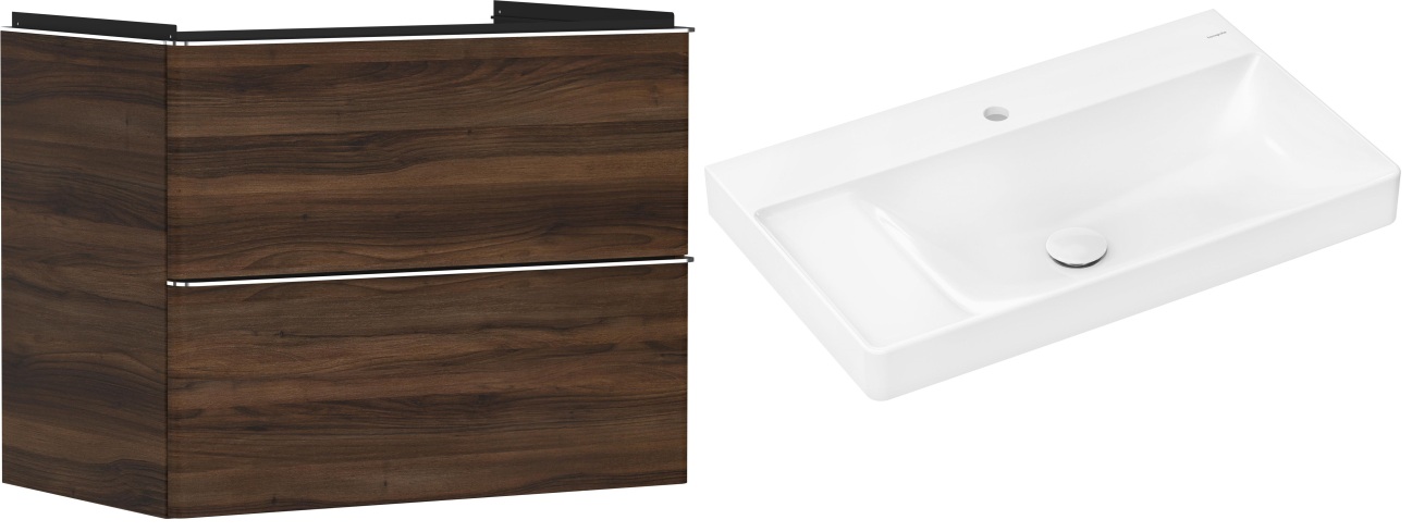 Hansgrohe Xelu Q szafka wisząca z umywalką 80x48 cm ciemny orzech/chrom/biały (54030000, 61030450)