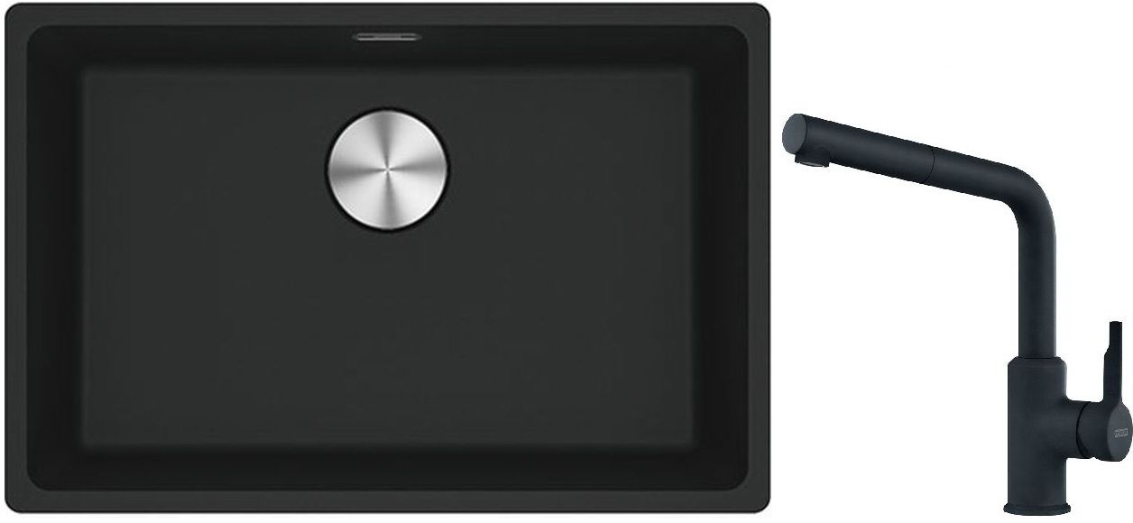 Franke Maris MRG 110-52 zlewozmywak 52x40 cm Fragranite z baterią kuchenną Urban czarny mat (1250687252, 1150627523)