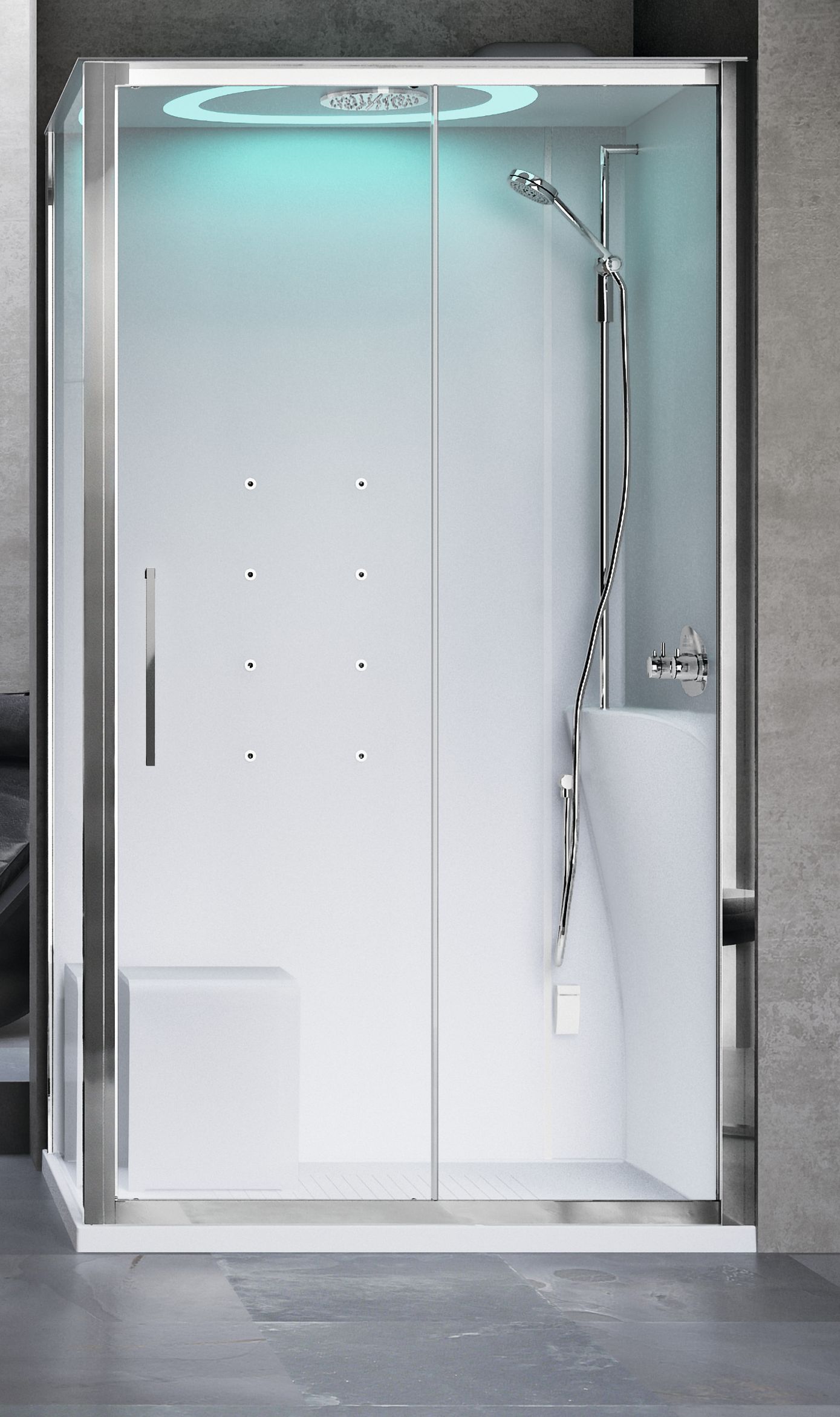 Novellini Eon 2P kabina z hydromasażem 120x80 cm prawa parowa z brodzikiem srebrna EON2P120DT1N-1AB