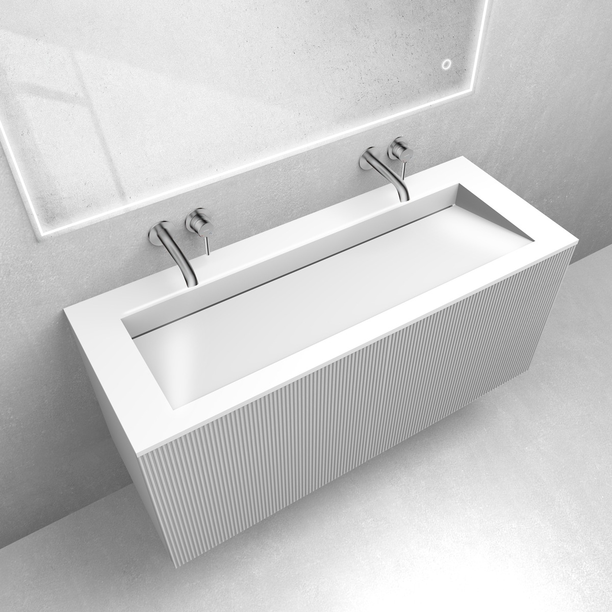 Zestaw Oltens Lun szafka podumywalkowa 120 cm z umywalką Stila LavaForm biały mat/biały połysk 68754000