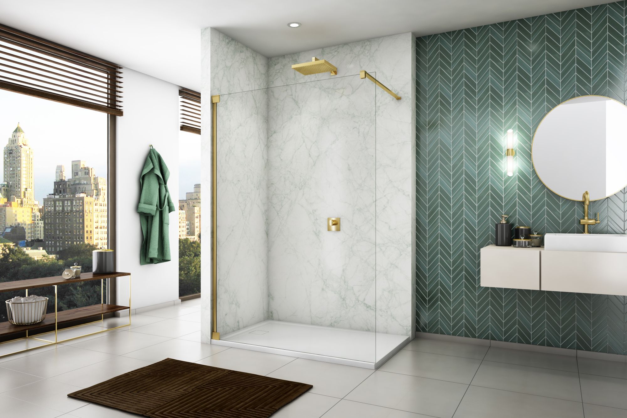 Ronal Cadura CAT4 Walk-In ścianka prysznicowa 90 cm złoty/szkło przezroczyste CAT40901207