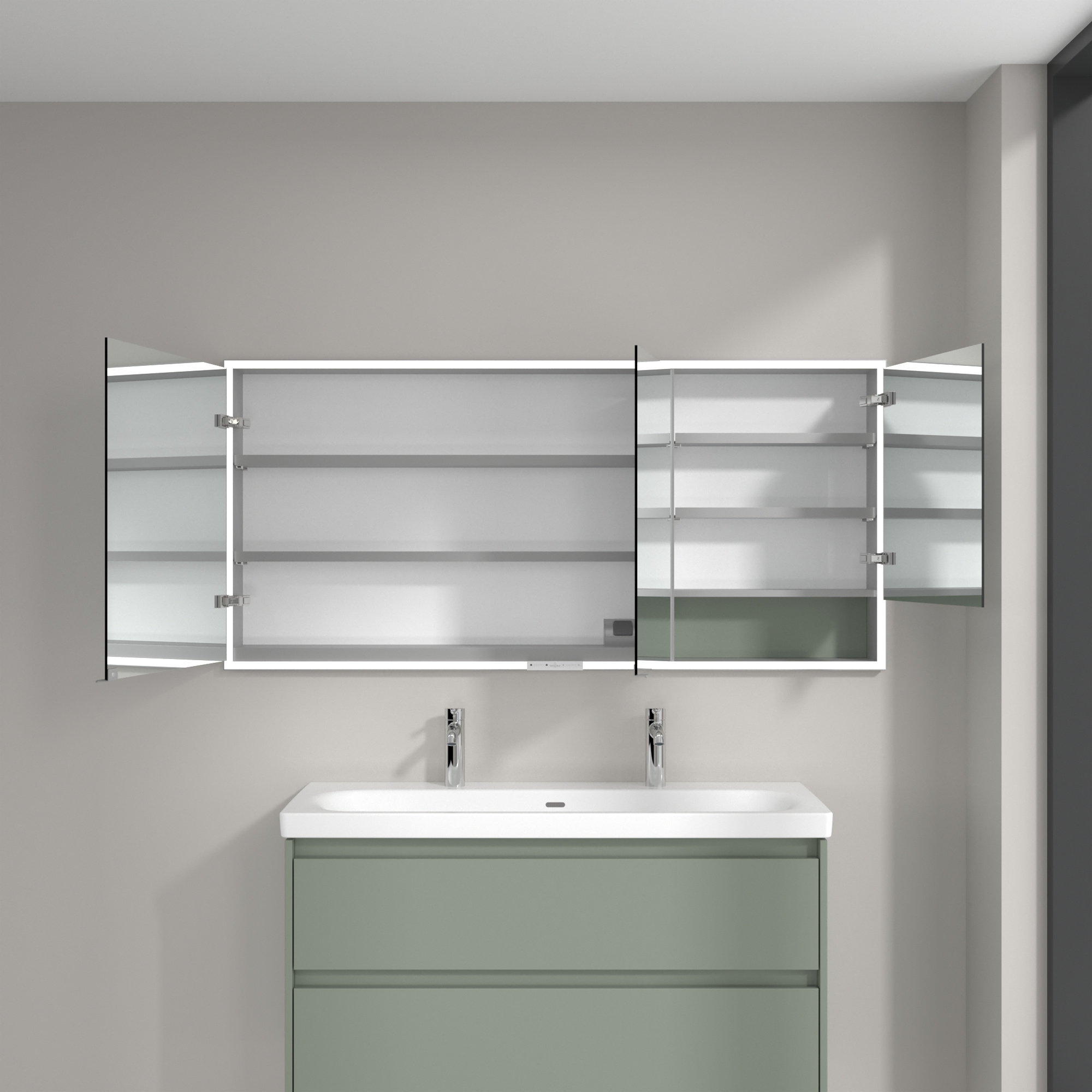 Villeroy & Boch My View+ szafka 160x16,8x75 cm z lustrem do zabudowy Soft Green A48216AF