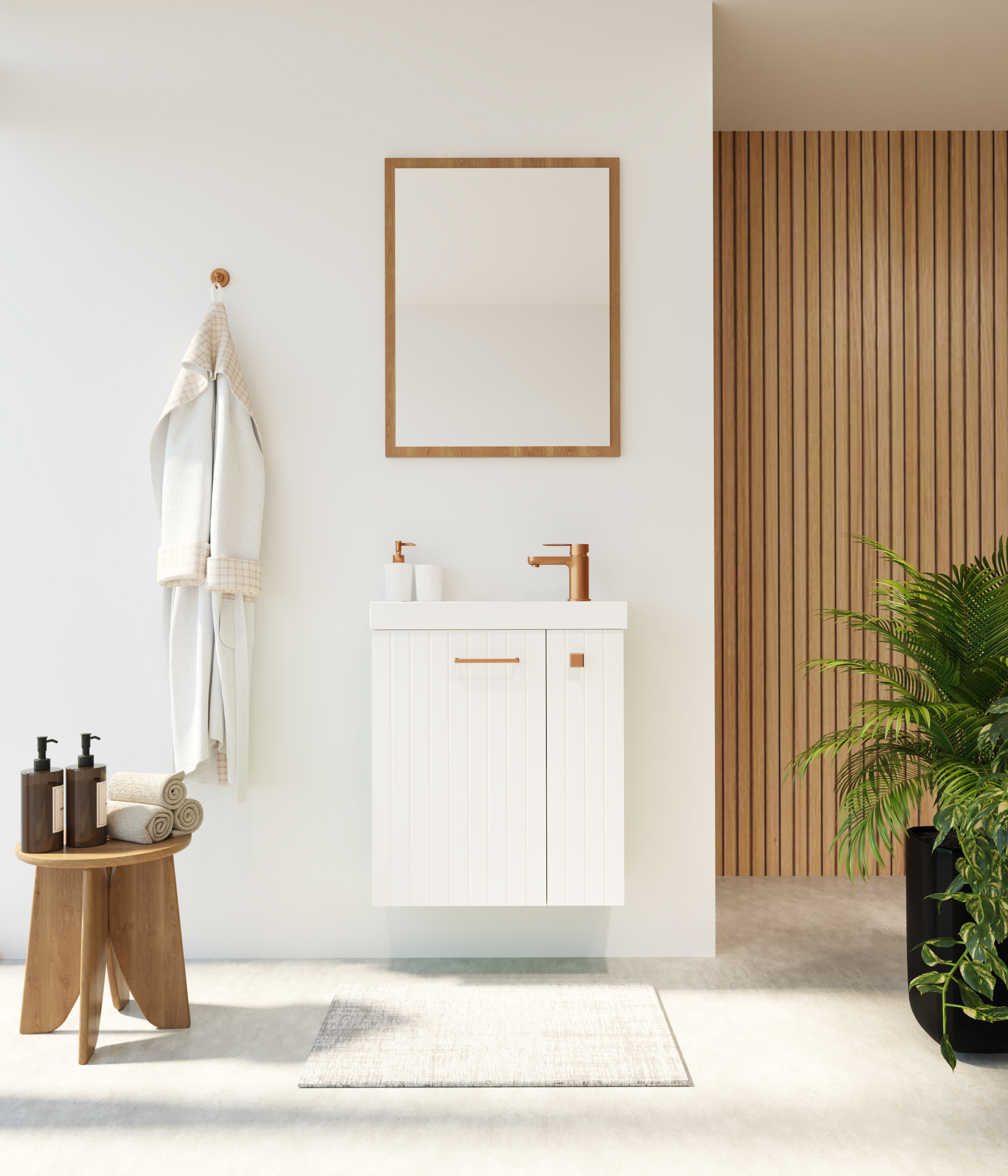 Uptrend Nook umywalka z szafką i uchwytami 55 cm biały mat/miedziany 010SU5502TR41366