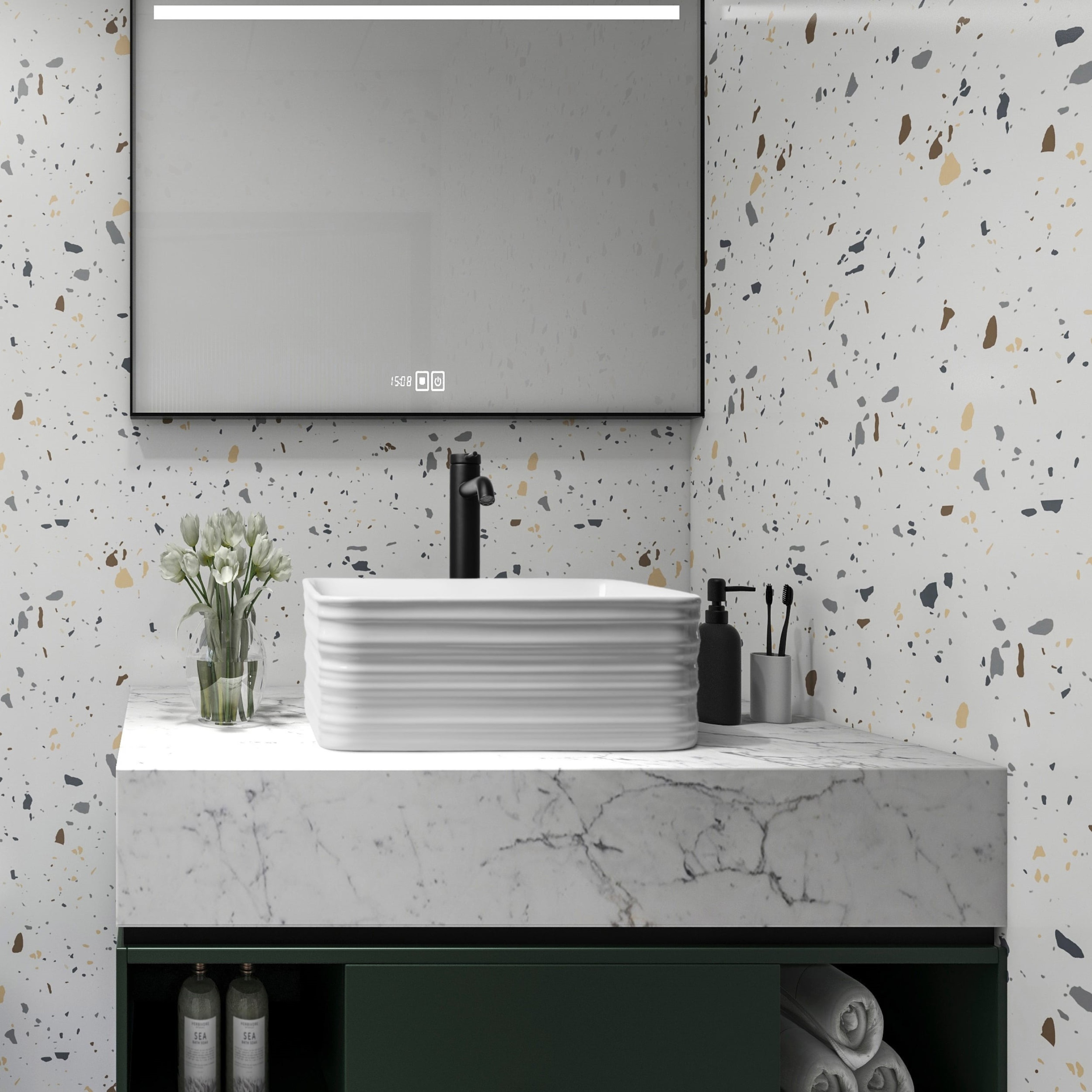 Invena Kalitea bateria umywalkowa stojąca wysoka czarna BU72W04 - Wysyłka w 24h