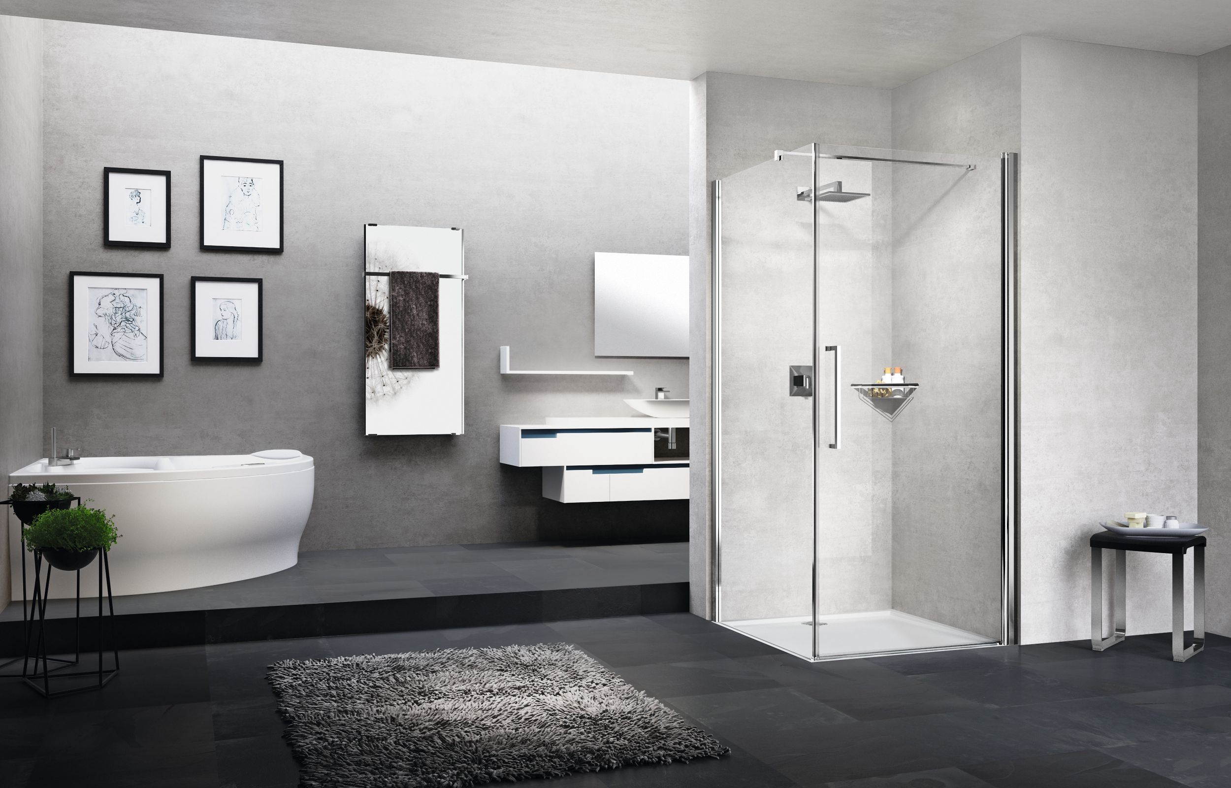 Novellini Young 2.0 G+F drzwi prysznicowe 69 cm srebrny/szkło przezroczyste Y2G69-1B