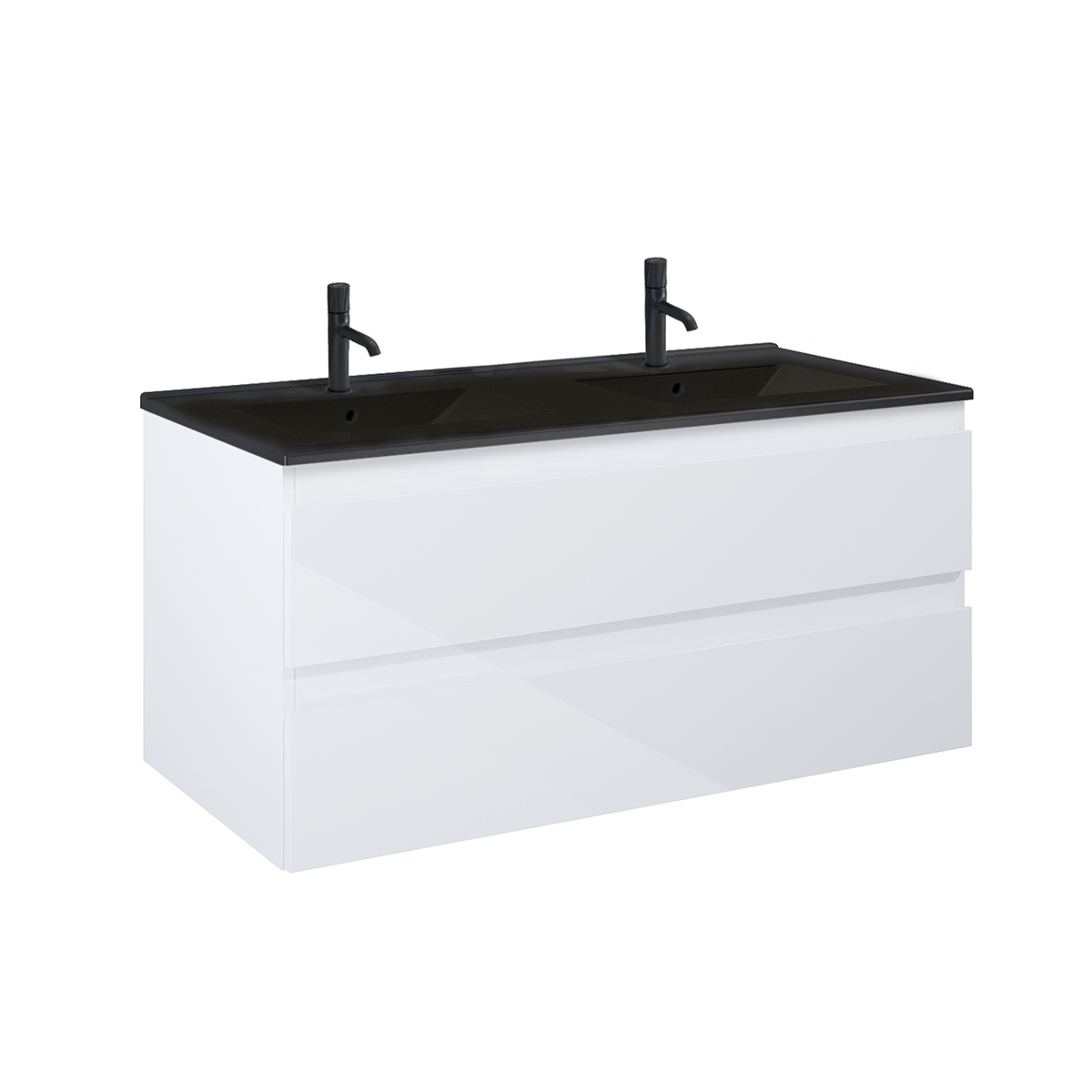 Oltens Vernal szafka 120 cm podumywalkowa wisząca z umywalką biały połysk/czarny mat 68465000 - Wysyłka w 24h